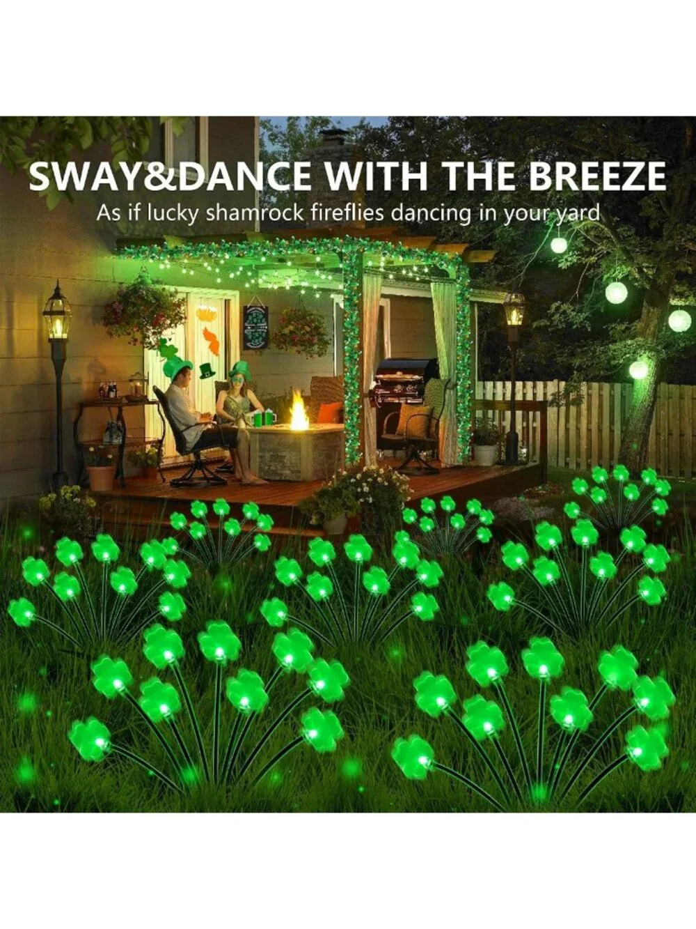 2 Pack St. Patrick's Day Solar Lights - 18 LED Green Shamrock Outdoor Decor